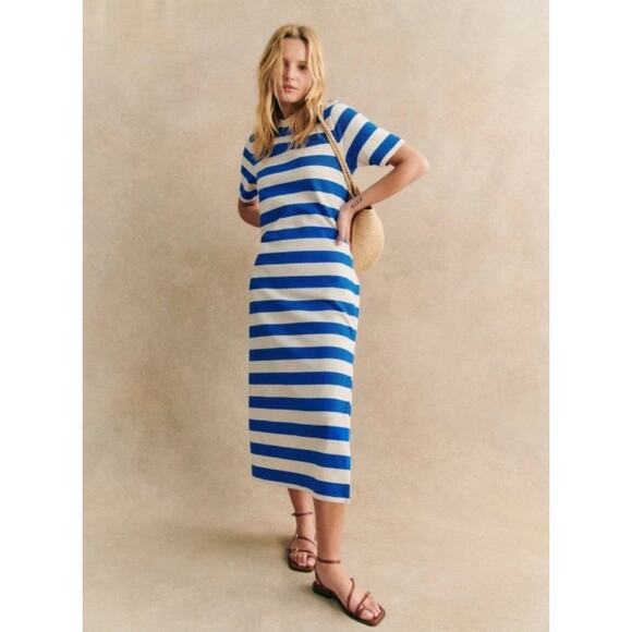 Sezane Dresses & Skirts - NWT Sezane Paris Emy Striped White Blue Cotton Dress Size XS